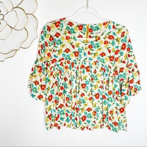 Cousin Earl boho floral cropped blouse exposed back zipper